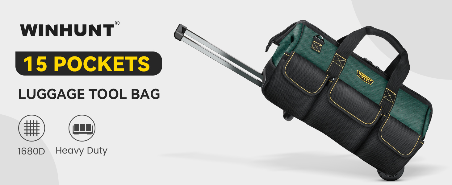 WINHUNT 22inch Rolling Tool Bag, with Adjustable Telescopic Handle